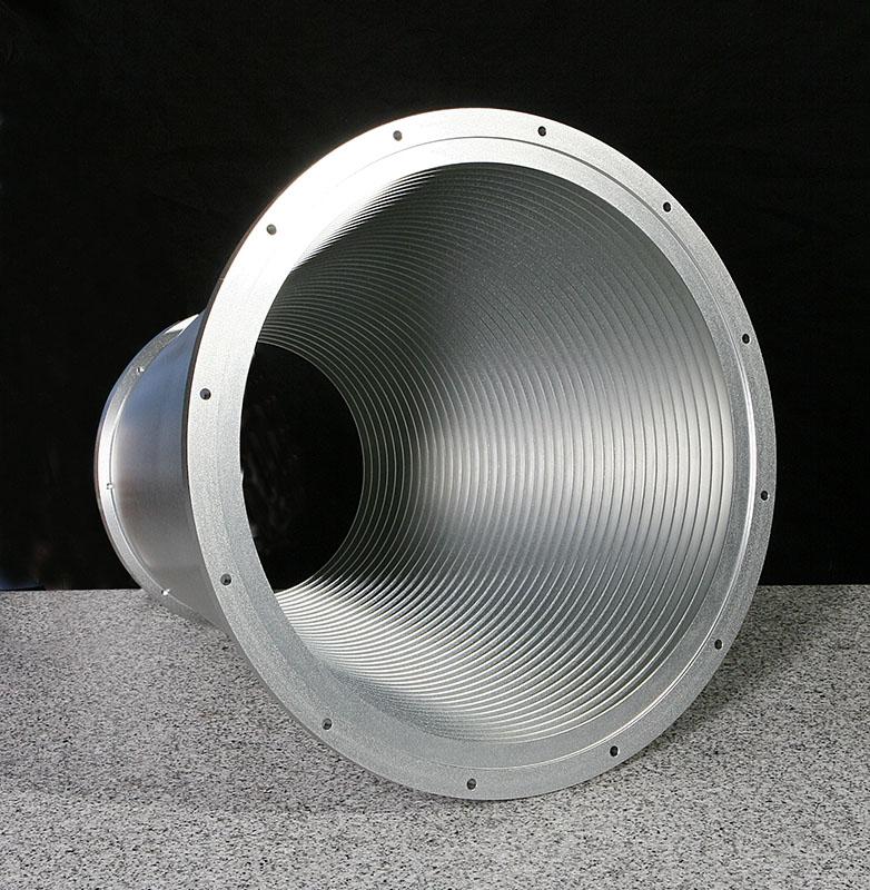 An 6061 aluminum radio wave guide for Very Large Array Radio Telescopes in central New Mexico. JCT made 27 such parts, tuned to ten different radio frequencies across the full array.